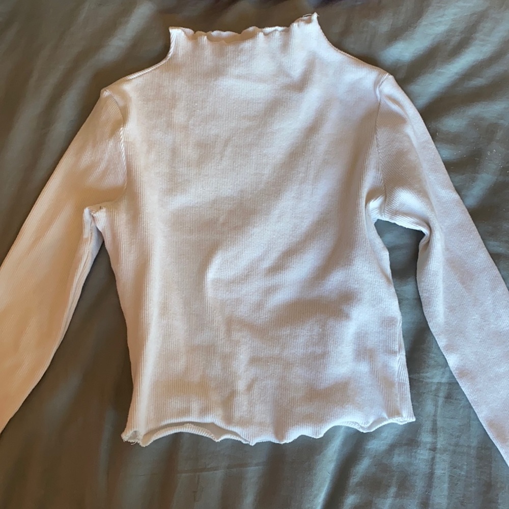Princess Polly white ribbed mock neck shirt